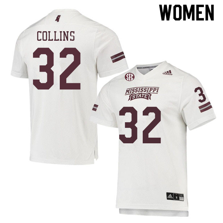 Women #32 Audavion Collins Mississippi State Bulldogs College Football Jerseys Sale-White